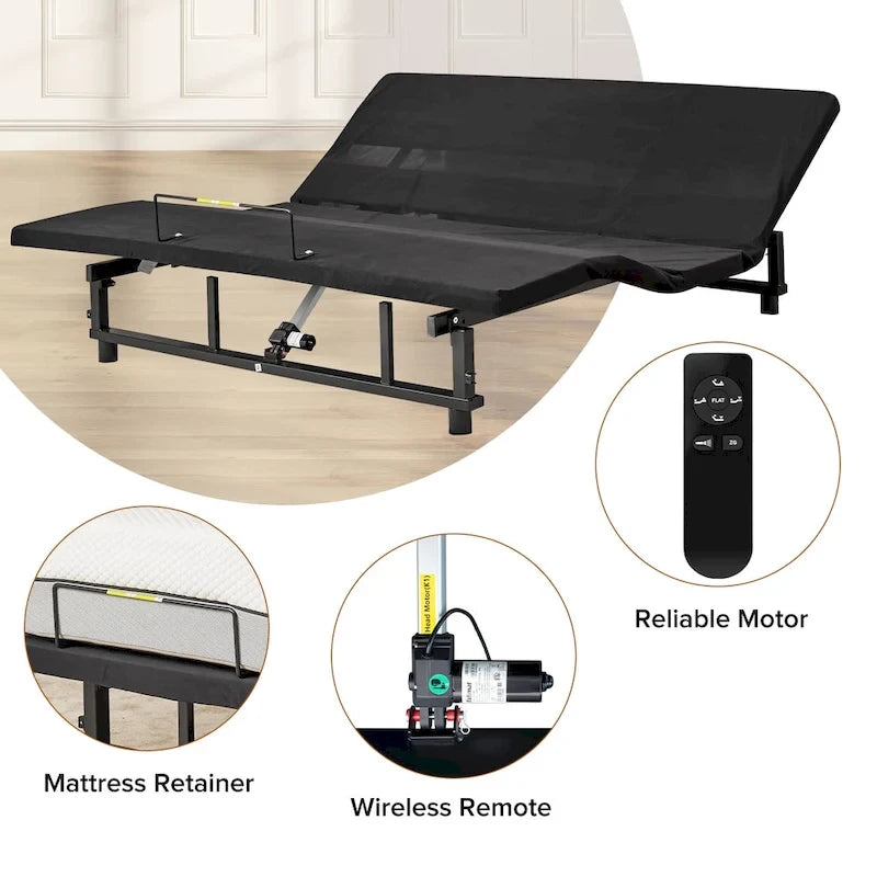 Sommier articulé pour lit Queen avec inclinaison de la tête et des pieds, télécommande sans fil, position zéro gravité