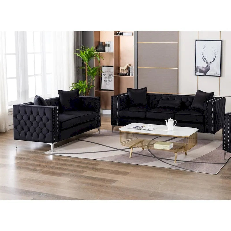 Ensemble canapé et causeuse en velours pour salon