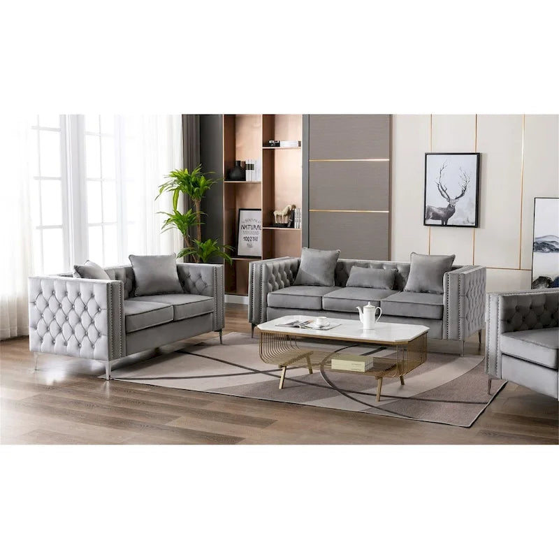 Ensemble canapé et causeuse en velours pour salon
