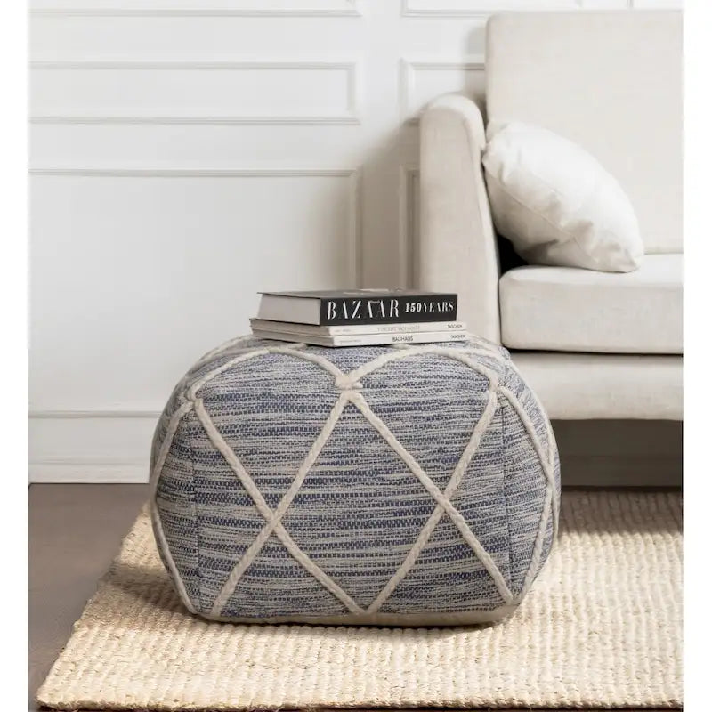 Pouf ottoman bleu Jani Kirkwood Lake de 56 cm (22 pouces) - Repose-pieds fait main pour salon, chambre, chambre d'enfant