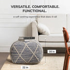 Pouf ottoman bleu Jani Kirkwood Lake de 56 cm (22 pouces) - Repose-pieds fait main pour salon, chambre, chambre d'enfant