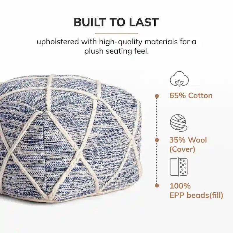 Pouf ottoman bleu Jani Kirkwood Lake de 56 cm (22 pouces) - Repose-pieds fait main pour salon, chambre, chambre d'enfant