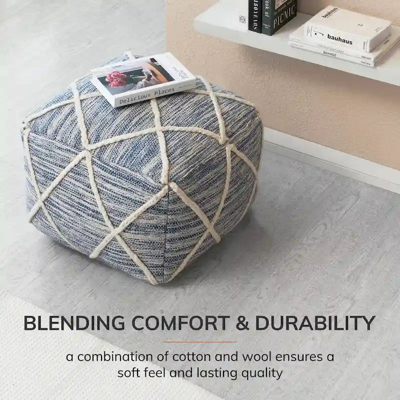 Pouf ottoman bleu Jani Kirkwood Lake de 56 cm (22 pouces) - Repose-pieds fait main pour salon, chambre, chambre d'enfant