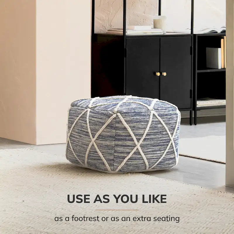 Pouf ottoman bleu Jani Kirkwood Lake de 56 cm (22 pouces) - Repose-pieds fait main pour salon, chambre, chambre d'enfant