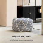 Pouf ottoman bleu Jani Kirkwood Lake de 56 cm (22 pouces) - Repose-pieds fait main pour salon, chambre, chambre d'enfant
