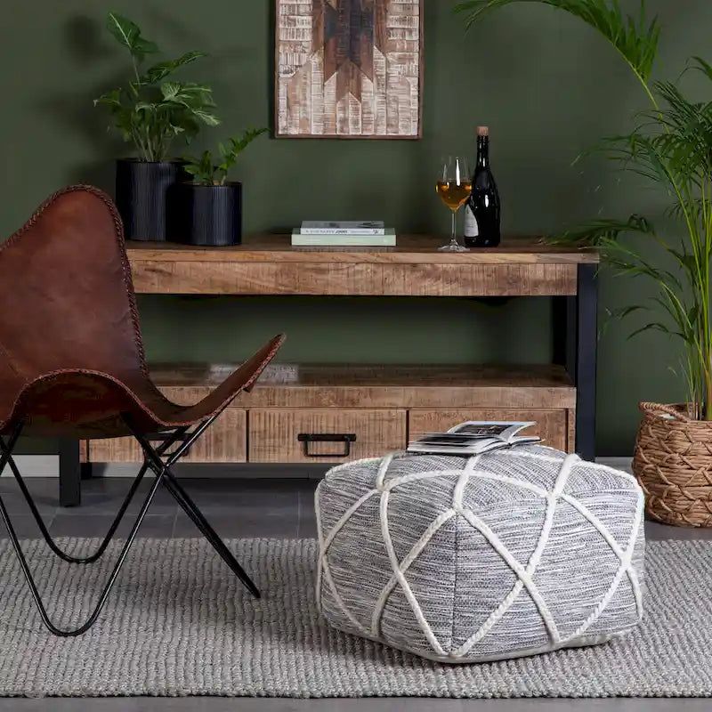 Pouf ottoman bleu Jani Kirkwood Lake de 56 cm (22 pouces) - Repose-pieds fait main pour salon, chambre, chambre d'enfant