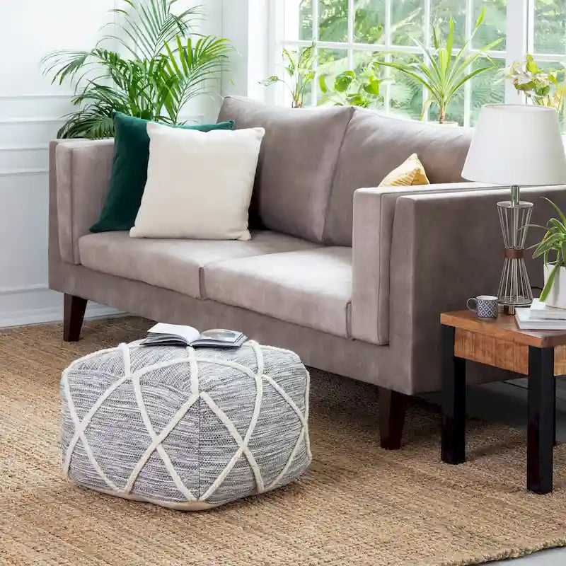 Pouf ottoman bleu Jani Kirkwood Lake de 56 cm (22 pouces) - Repose-pieds fait main pour salon, chambre, chambre d'enfant