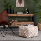 Pouf ottoman bleu Jani Kirkwood Lake de 56 cm (22 pouces) - Repose-pieds fait main pour salon, chambre, chambre d'enfant