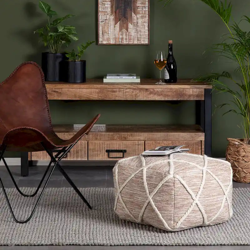 Pouf ottoman bleu Jani Kirkwood Lake de 56 cm (22 pouces) - Repose-pieds fait main pour salon, chambre, chambre d'enfant