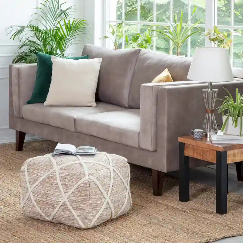 Pouf ottoman bleu Jani Kirkwood Lake de 56 cm (22 pouces) - Repose-pieds fait main pour salon, chambre, chambre d'enfant