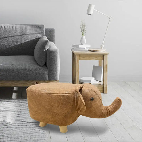 Tabouret ottoman en velours à motif animal et pieds en bois