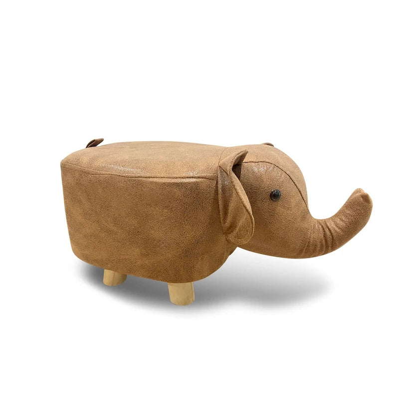 Tabouret ottoman en velours à motif animal et pieds en bois