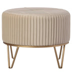 Tabouret ottoman rond en velours surélevé avec piètement doré en forme d'épingle à cheveux