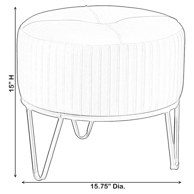 Tabouret ottoman rond en velours surélevé avec piètement doré en forme d'épingle à cheveux