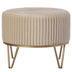 Tabouret ottoman rond en velours surélevé avec piètement doré en forme d'épingle à cheveux