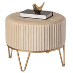 Tabouret ottoman rond en velours surélevé avec piètement doré en forme d'épingle à cheveux