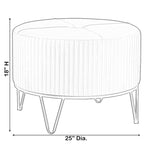 Tabouret ottoman rond en velours surélevé avec piètement doré en forme d'épingle à cheveux