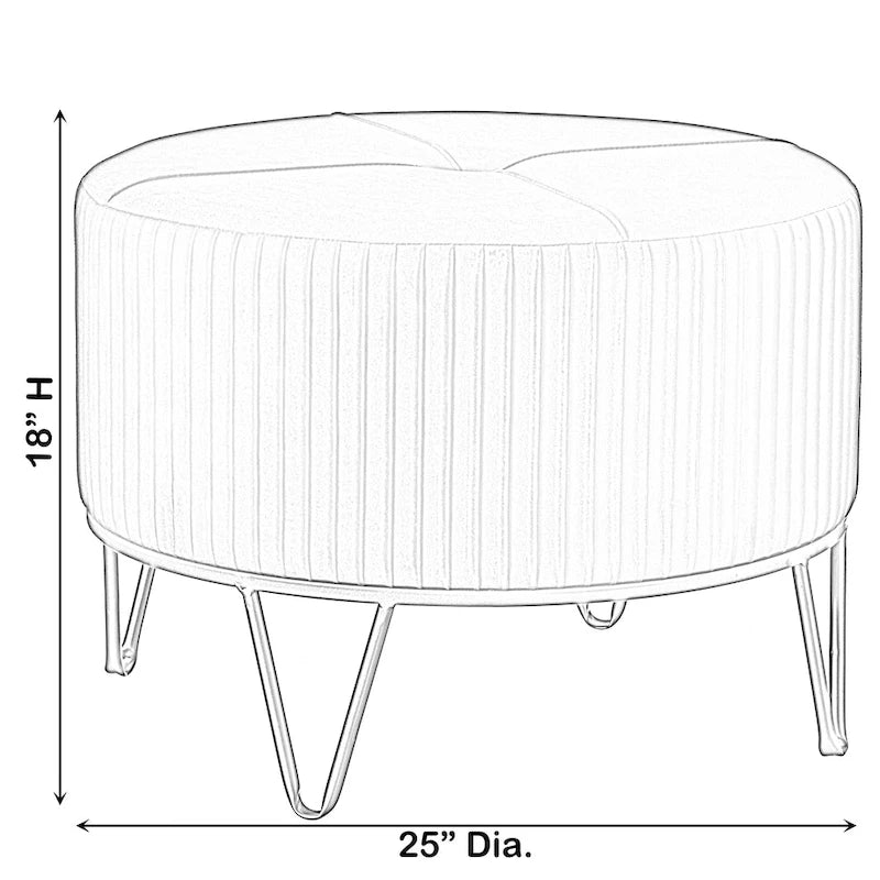 Tabouret ottoman rond en velours surélevé avec piètement doré en forme d'épingle à cheveux