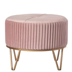 Tabouret ottoman rond en velours surélevé avec piètement doré en forme d'épingle à cheveux