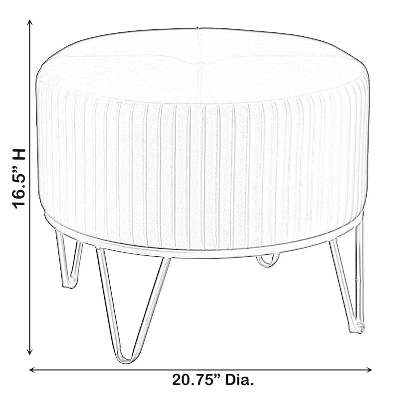 Tabouret ottoman rond en velours surélevé avec piètement doré en forme d'épingle à cheveux
