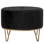 Tabouret ottoman rond en velours surélevé avec piètement doré en forme d'épingle à cheveux