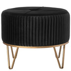 Tabouret ottoman rond en velours surélevé avec piètement doré en forme d'épingle à cheveux