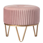 Tabouret ottoman rond en velours surélevé avec piètement doré en forme d'épingle à cheveux
