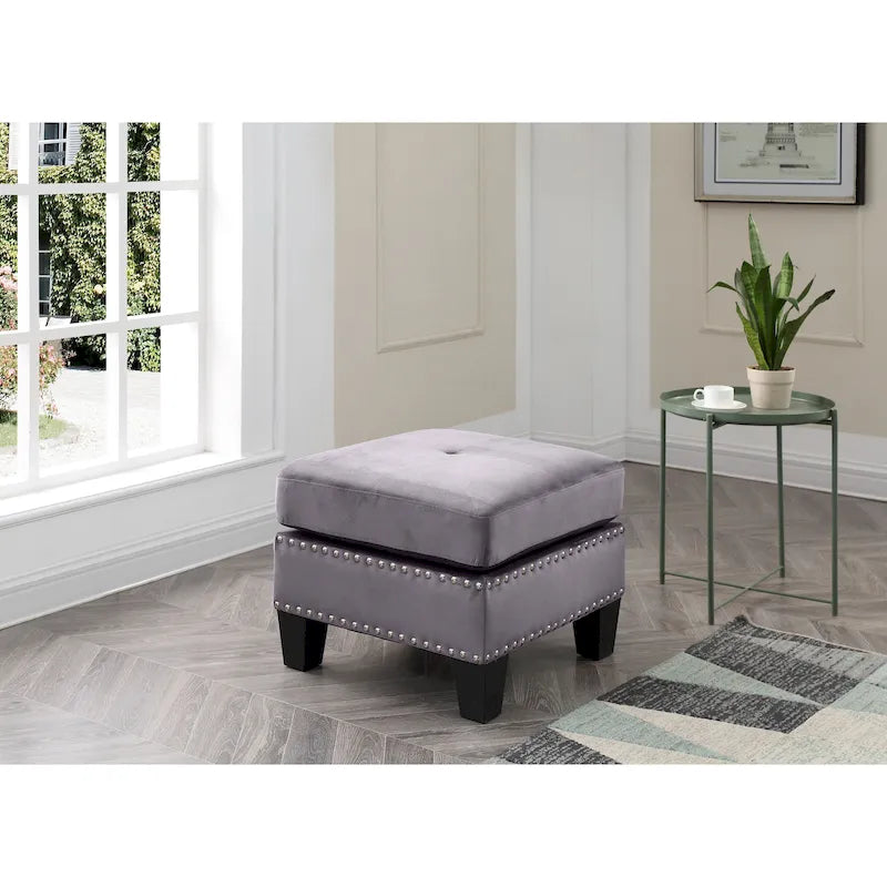 Pouf en velours capitonné Meharrize de Copper Grove