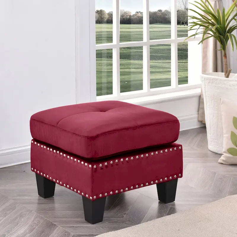 Pouf en velours capitonné Meharrize de Copper Grove