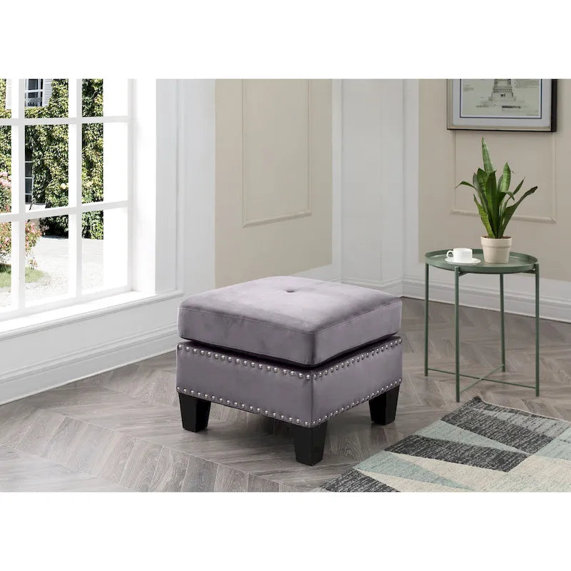 Pouf en velours capitonné Meharrize de Copper Grove