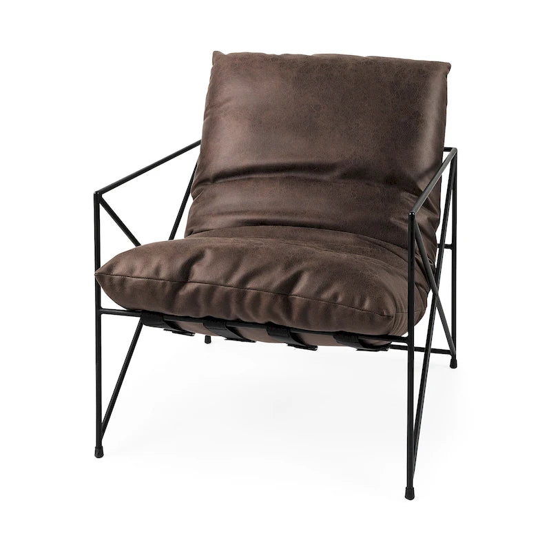 Fauteuil d'appoint Leonidas en similicuir noir avec structure en métal noir