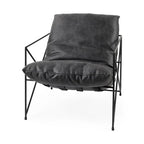 Fauteuil d'appoint Leonidas en similicuir noir avec structure en métal noir