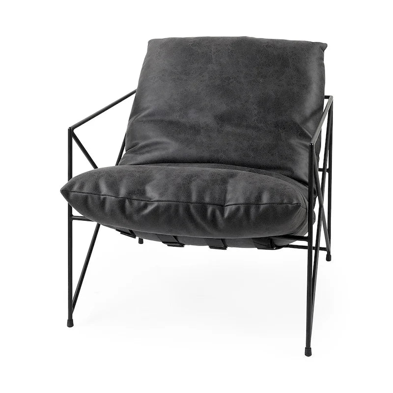 Fauteuil d'appoint Leonidas en similicuir noir avec structure en métal noir