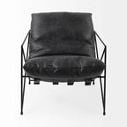 Fauteuil d'appoint Leonidas en similicuir noir avec structure en métal noir