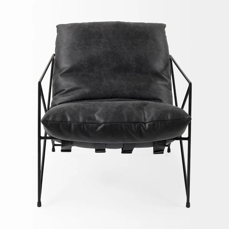 Fauteuil d'appoint Leonidas en similicuir noir avec structure en métal noir