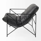 Fauteuil d'appoint Leonidas en similicuir noir avec structure en métal noir