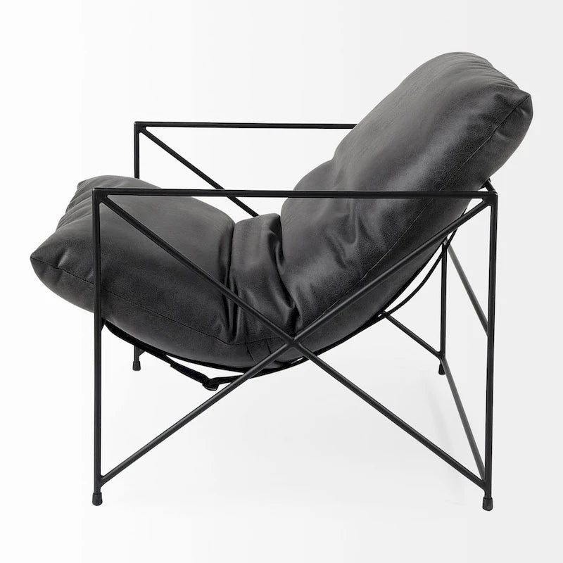 Fauteuil d'appoint Leonidas en similicuir noir avec structure en métal noir