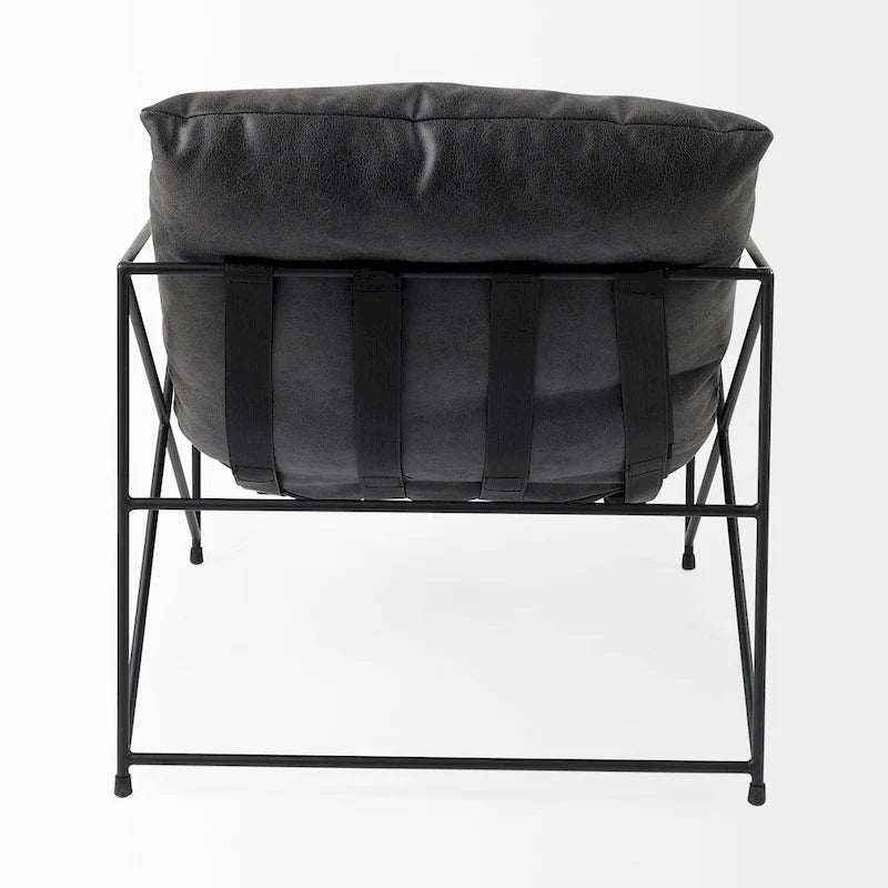 Fauteuil d'appoint Leonidas en similicuir noir avec structure en métal noir