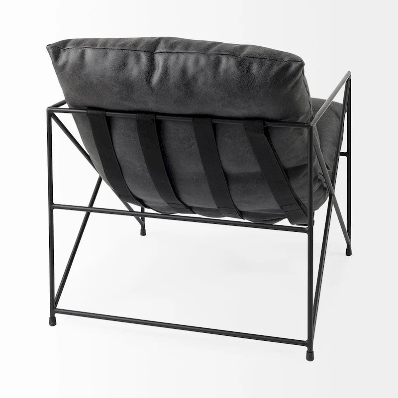 Fauteuil d'appoint Leonidas en similicuir noir avec structure en métal noir