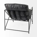 Fauteuil d'appoint Leonidas en similicuir noir avec structure en métal noir