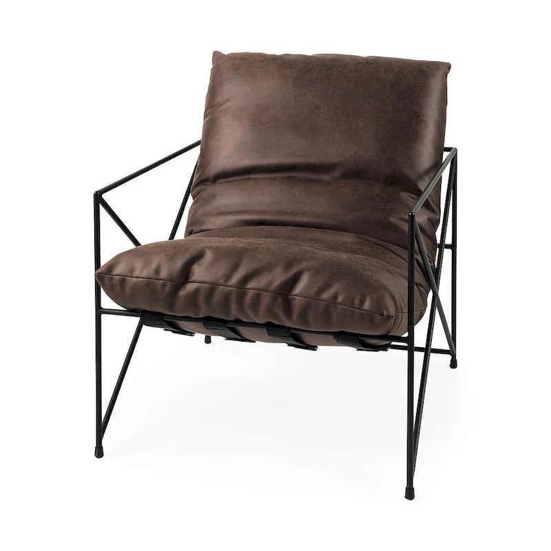 Fauteuil d'appoint Leonidas en similicuir noir avec structure en métal noir