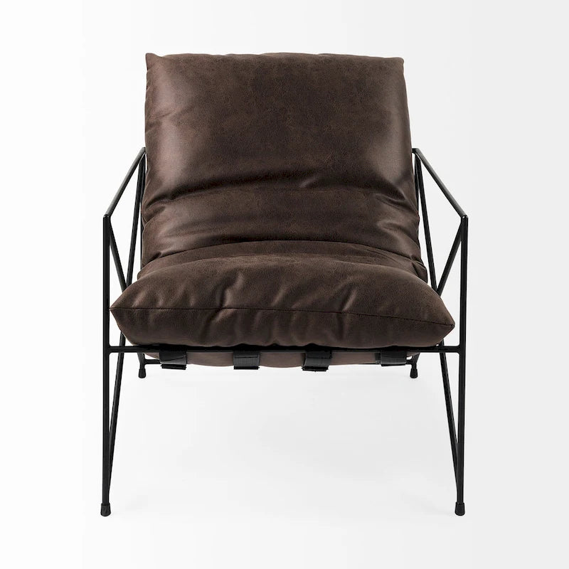 Fauteuil d'appoint Leonidas en similicuir noir avec structure en métal noir