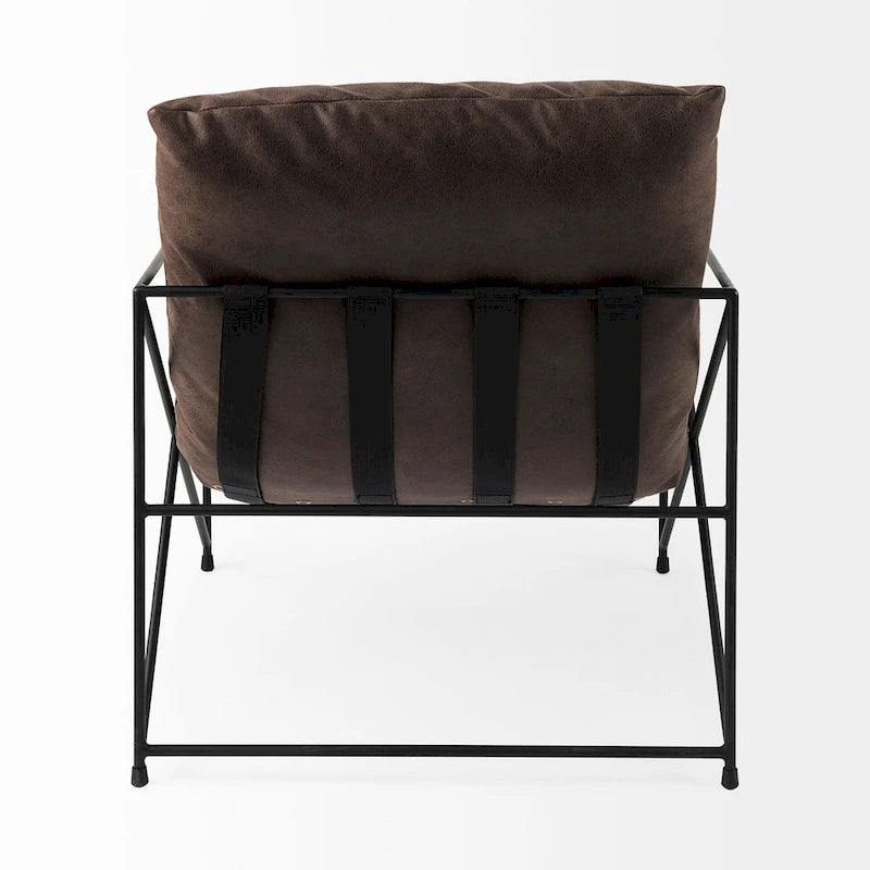 Fauteuil d'appoint Leonidas en similicuir noir avec structure en métal noir