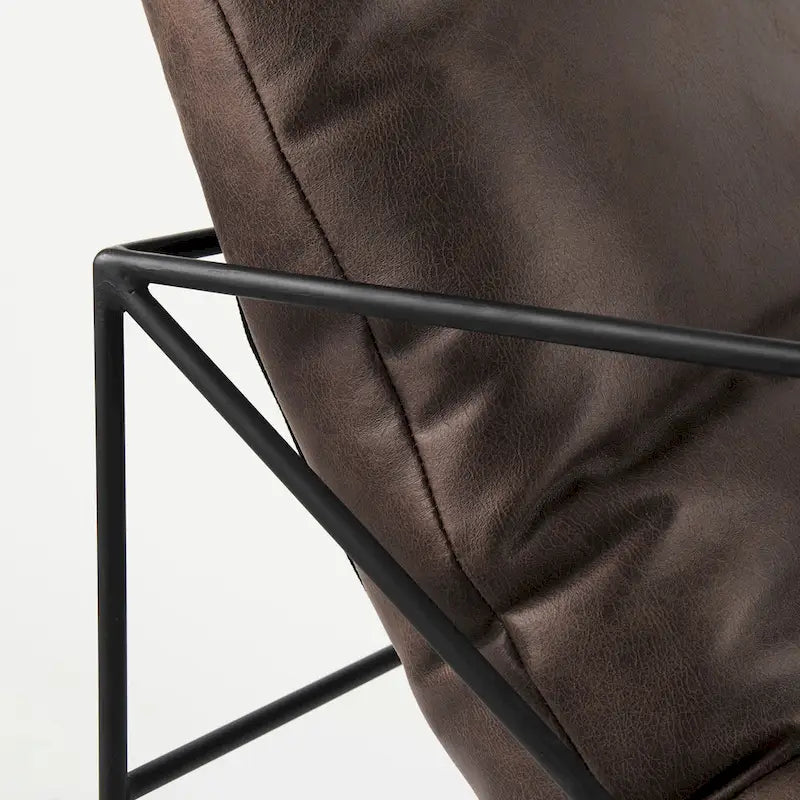 Fauteuil d'appoint Leonidas en similicuir noir avec structure en métal noir