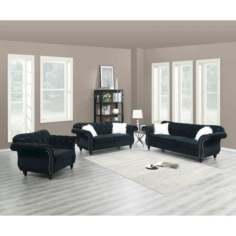 Living Room Sofa with Button Tufted Back