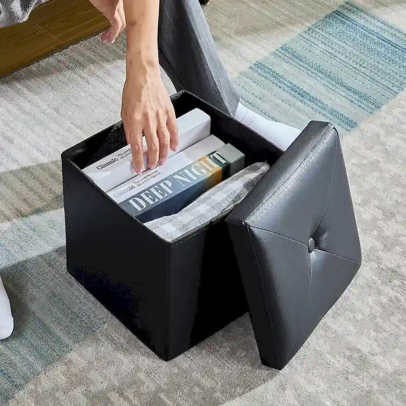 Pouf de rangement pliable, repose-pieds, pouf en cuir capitonné, petit pouf cube pour salon, chambre ou dortoir