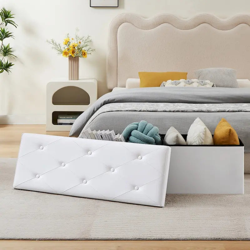 Pouf de rangement pliable, repose-pieds, pouf en cuir capitonné, petit pouf cube pour salon, chambre ou dortoir