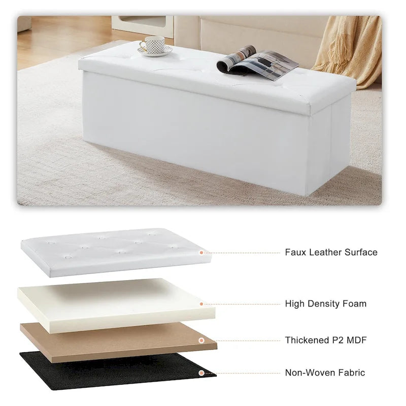 Pouf de rangement pliable, repose-pieds, pouf en cuir capitonné, petit pouf cube pour salon, chambre ou dortoir