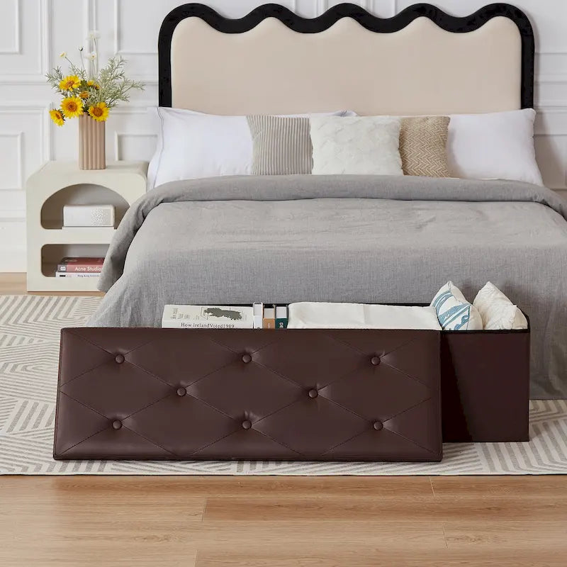 Pouf de rangement pliable, repose-pieds, pouf en cuir capitonné, petit pouf cube pour salon, chambre ou dortoir