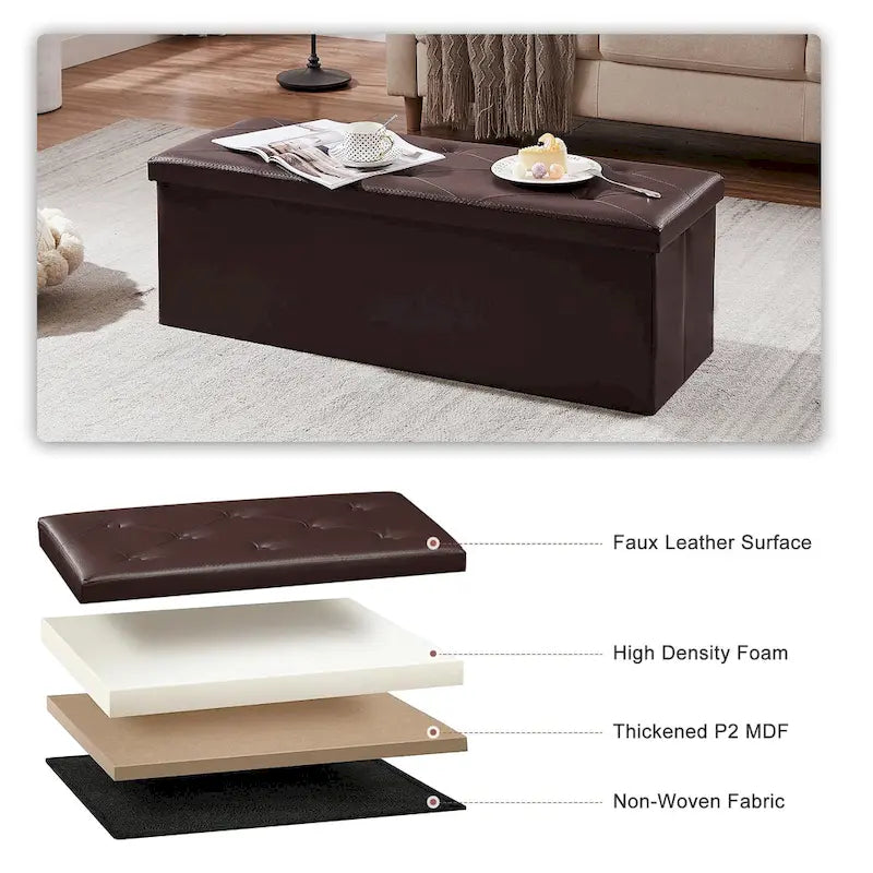 Pouf de rangement pliable, repose-pieds, pouf en cuir capitonné, petit pouf cube pour salon, chambre ou dortoir